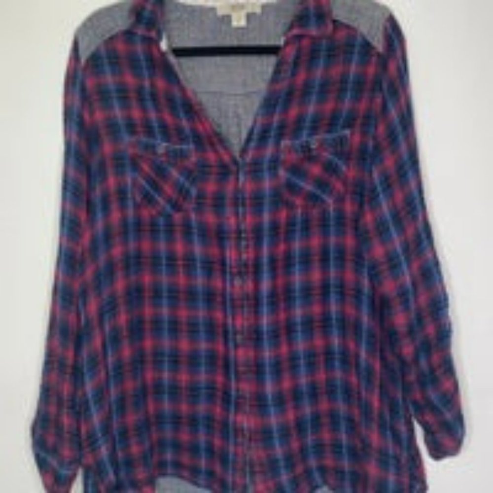 Vintage America Blues RED Blue Flannel Button Down Top XL